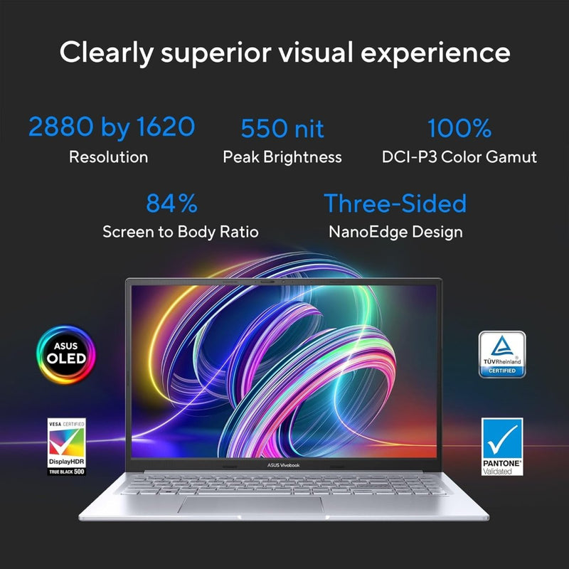 ASUS INTEL CORE I5 - 1335U /16GB (8*2) DDR4 / 512GB PCIE 4.0 SSD / 15.6 - INCH / 3K (2880 X 1620) OLED 16:9 /COOL SILVER /BACKLIT KB / WIN 11 HOME / MS OFFICE LAPTOP K3504VAD - MA542WS - SWIFT PERIPHERALS1090091