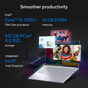 ASUS INTEL CORE I5 - 1335U /16GB (8*2) DDR4 / 512GB PCIE 4.0 SSD / 15.6 - INCH / 3K (2880 X 1620) OLED 16:9 /COOL SILVER /BACKLIT KB / WIN 11 HOME / MS OFFICE LAPTOP K3504VAD - MA542WS - SWIFT PERIPHERALS1090091