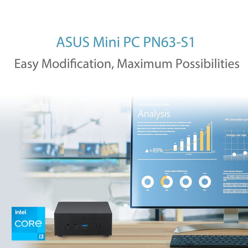 ASUS Mini PC PN63 - S1 with Intel Core i3 Processor with WIFI 6E and USB 3.1 Type - C (No Pre - Installed Storage and Memory) - SWIFT PERIPHERALS90MR00Q1-M001W0
