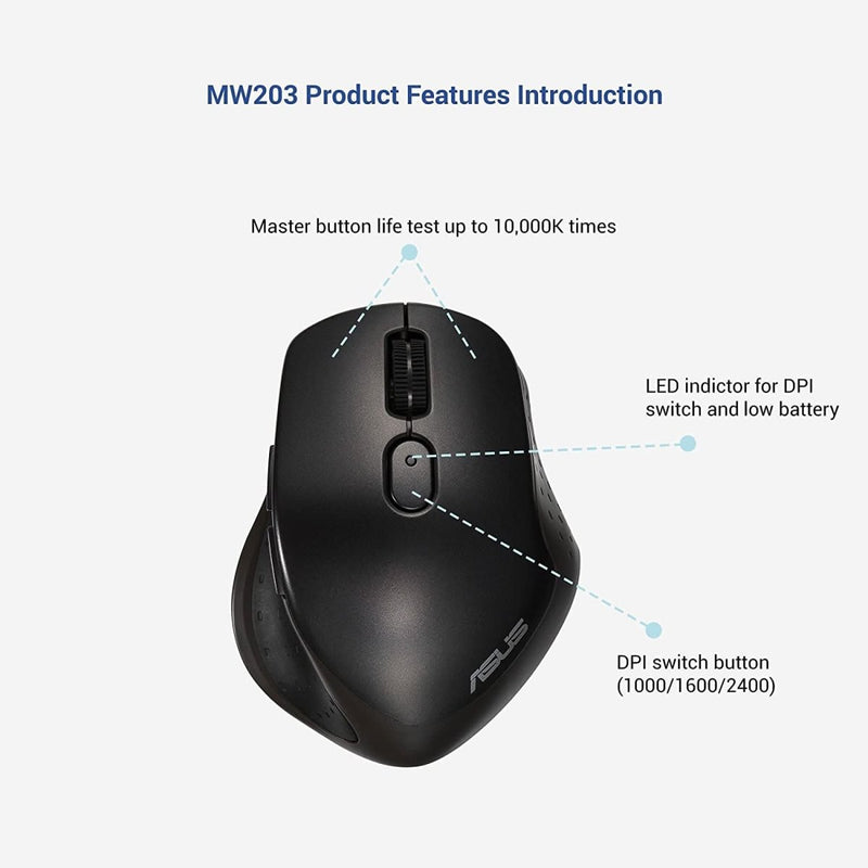 ASUS MW203 MULTI - DEVICE WIRELESS SILENT MOUSE - SWIFT PERIPHERALS104947