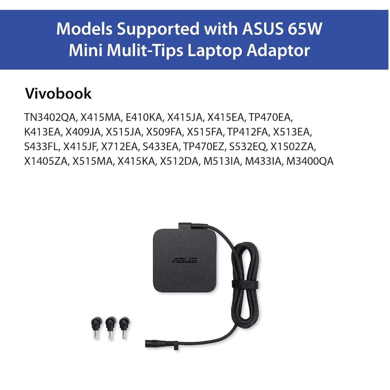 ASUS Original U65W - 01 65W DC 19V 3.42A Universal Mini Multi - tips Laptop Charger Adapter with Power Cord - SWIFT PERIPHERALS90XB013N-MPW070