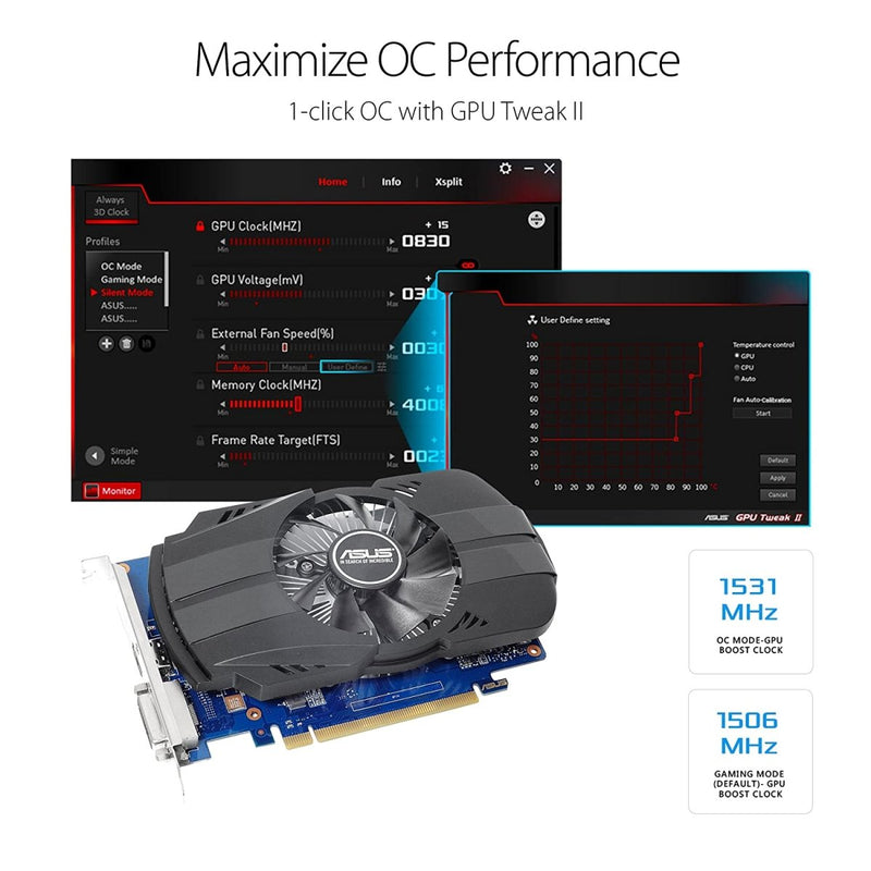 ASUS Phoenix GeForce GT1030 2GB GDDR5 64 - Bit OC Edition Graphics Card with IP5X Dust Resistance - SWIFT PERIPHERALS90YV0AU0-M0IA00