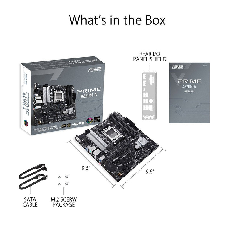 ASUS PRIME A620M - A AMD A620 AM5 Micro - ATX Motherboard - SWIFT PERIPHERALS90MB1F10-M0IAY0
