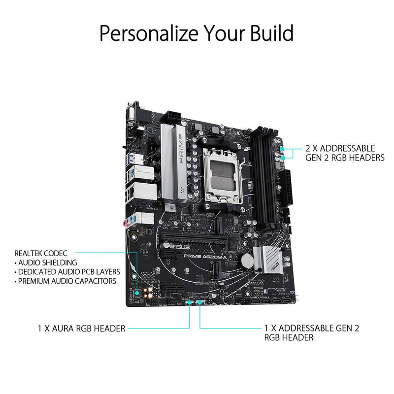 ASUS PRIME A620M - A AMD A620 AM5 Micro - ATX Motherboard - SWIFT PERIPHERALS90MB1F10-M0IAY0