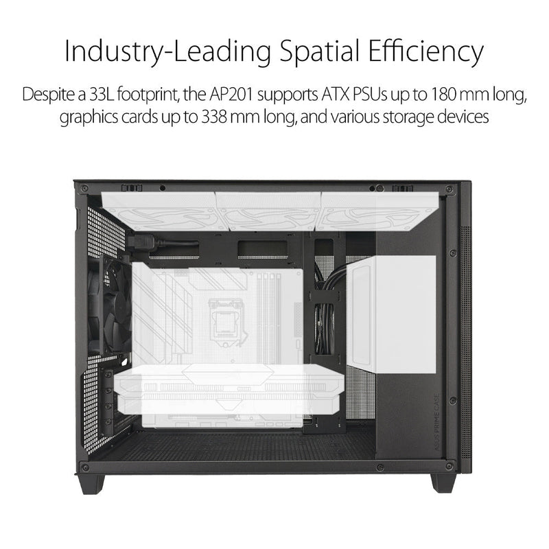ASUS Prime AP201 Micro - ATX Cabinet with Pre - installed 120mm Fan and USB Type - C (Black) - SWIFT PERIPHERALS90DC00G0-B30000