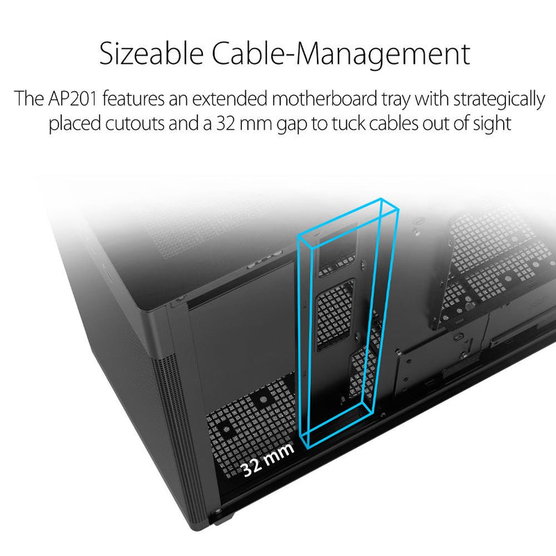 ASUS Prime AP201 Micro - ATX Cabinet with Pre - installed 120mm Fan and USB Type - C (Black) - SWIFT PERIPHERALS90DC00G0-B30000