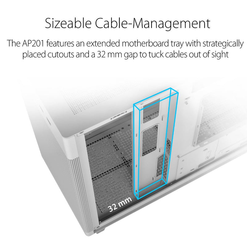 ASUS Prime AP201 Micro - ATX White Cabinet with Pre - installed 120mm Fan and USB Type - C - SWIFT PERIPHERALS90DC00G3-B30000