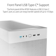 ASUS Prime AP201 Micro - ATX White Cabinet with Pre - installed 120mm Fan and USB Type - C - SWIFT PERIPHERALS90DC00G3-B30000