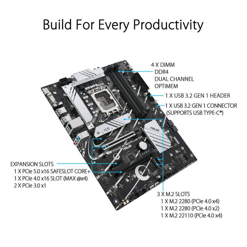 ASUS PRIME B760 - PLUS D4 Intel B760 LGA 1700 ATX Motherboard - SWIFT PERIPHERALS90MB1CW0-M0IAY0