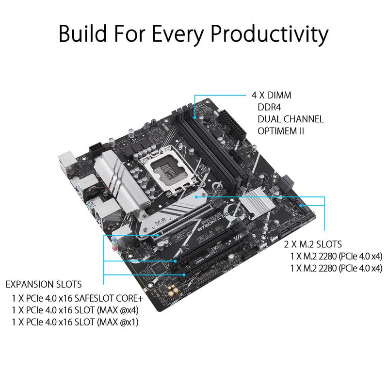 ASUS PRIME B760M - A D4 Intel B760 LGA 1700 Micro - ATX Motherboard - SWIFT PERIPHERALS90MB1D00-M0IAY0