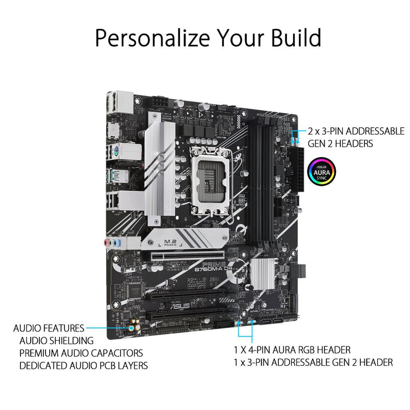 ASUS PRIME B760M - A D4 Intel B760 LGA 1700 Micro - ATX Motherboard - SWIFT PERIPHERALS90MB1D00-M0IAY0