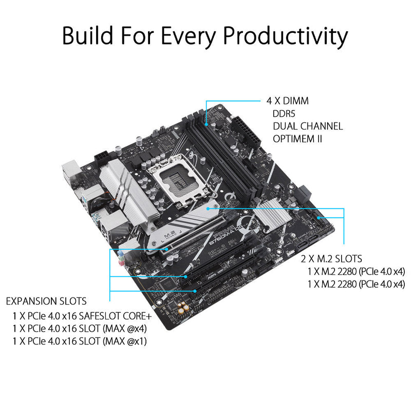 ASUS PRIME B760M - A Intel LGA 1700 Micro - ATX DDR5 Motherboard - SWIFT PERIPHERALS90MB1EK0-M0IAY0