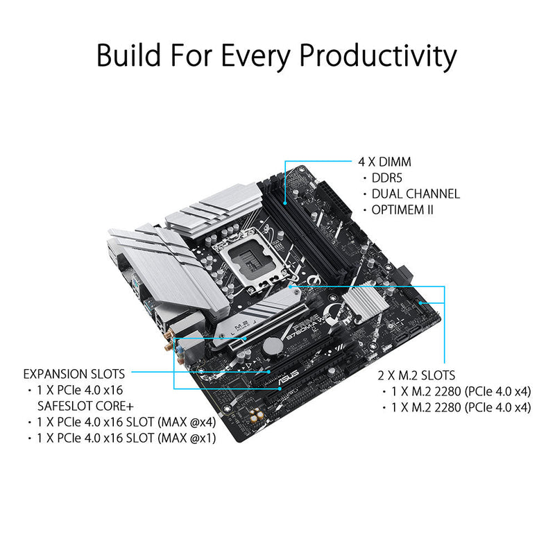 ASUS PRIME B760M - A WIFI CSM Intel LGA 1700 Micro - ATX DDR5 Motherboard - SWIFT PERIPHERALS90MB1EL0-M0IAY0