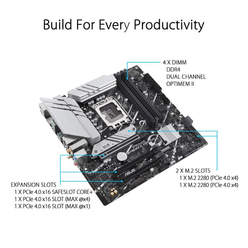 ASUS PRIME B760M - A WIFI D4 Intel B760 LGA 1700 Micro - ATX Motherboard - SWIFT PERIPHERALS90MB1CX0-M0IAY0