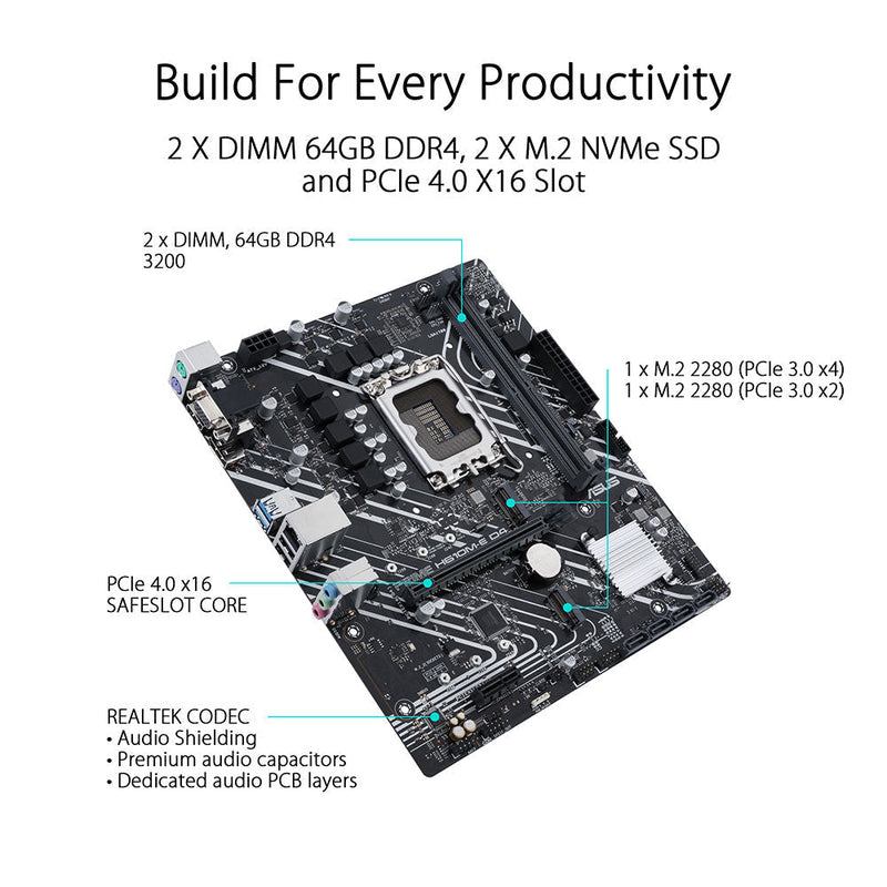 ASUS PRIME H610M - E D4 Intel H670 LGA 1700 ATX Motherboard with PCIe 4.0 and Dual M.2 Slots - SWIFT PERIPHERALS90MB19N0-M0IAY0