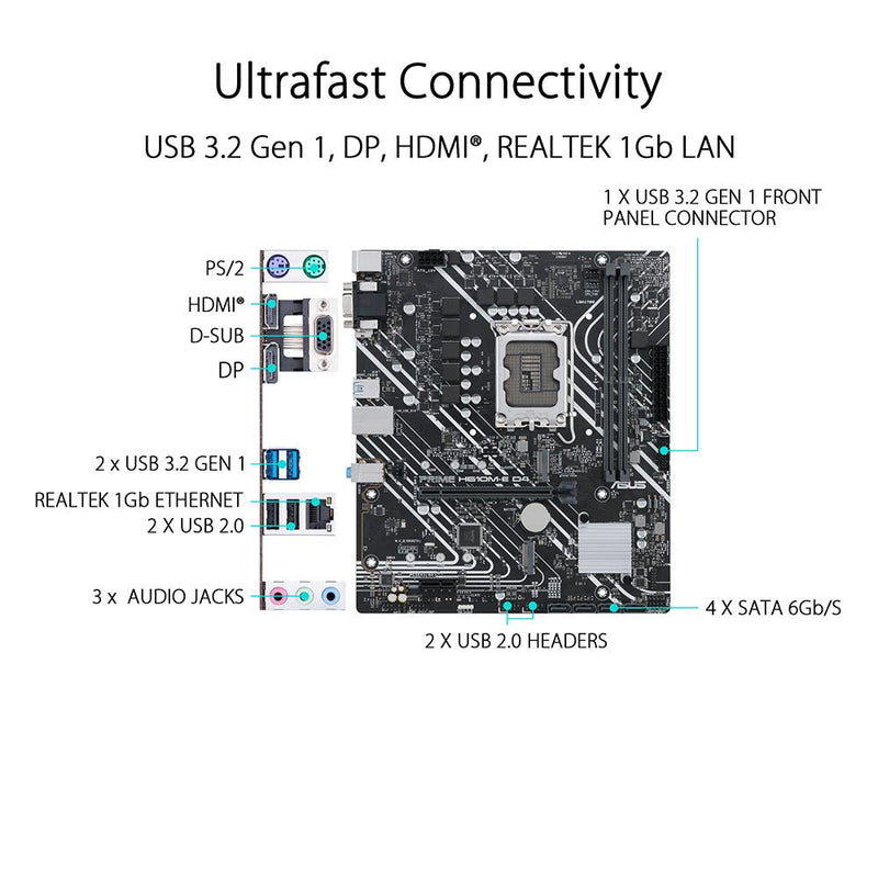 ASUS PRIME H610M - E D4 Intel H670 LGA 1700 ATX Motherboard with PCIe 4.0 and Dual M.2 Slots - SWIFT PERIPHERALS90MB19N0-M0IAY0