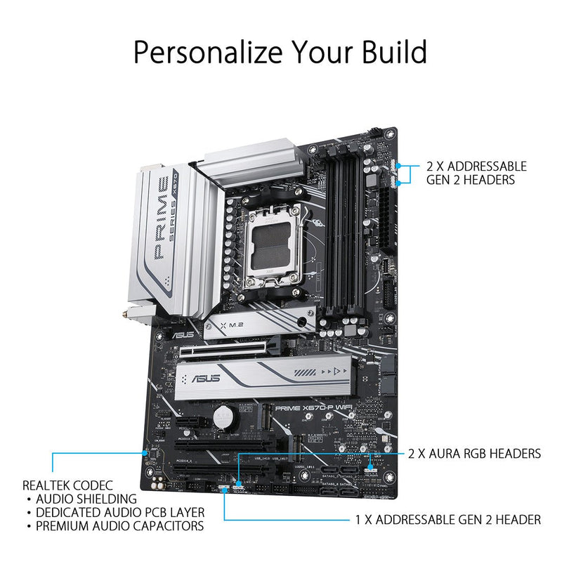 ASUS PRIME X670 - P WIFI AMD Socket AM5 ATX Motherboard with PCIe 5.0 USB 4 Header and Three M.2 Slots - SWIFT PERIPHERALS90MB1BV0-M0IAYC