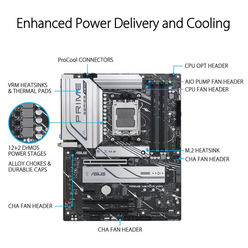 ASUS PRIME X670 - P WIFI AMD Socket AM5 ATX Motherboard with PCIe 5.0 USB 4 Header and Three M.2 Slots - SWIFT PERIPHERALS90MB1BV0-M0IAYC