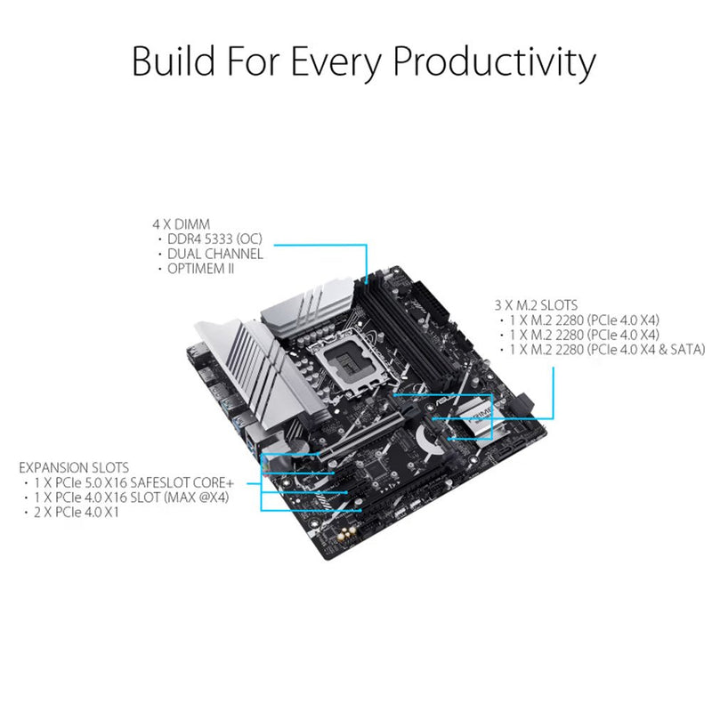 ASUS PRIME Z790M - PLUS D5 Intel Z790 LGA 1700 Micro - ATX Motherboard - SWIFT PERIPHERALSPRIME-Z790M-PLUS-D5-CSM