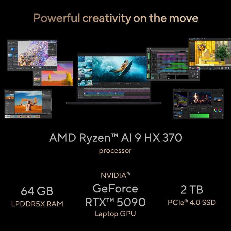 ASUS ProArt P16 OLED, Creator Laptop, AMD Ryzen AI 9 HX 370 (64GB/2TB/RTX 5090/40.64 cms (16) 4K Touch/Windows 11 Home/Office Home 2024 + M365 Basic (1 Year Validity) H7606WX - SE028WS - SWIFT PERIPHERALSProArt 5090