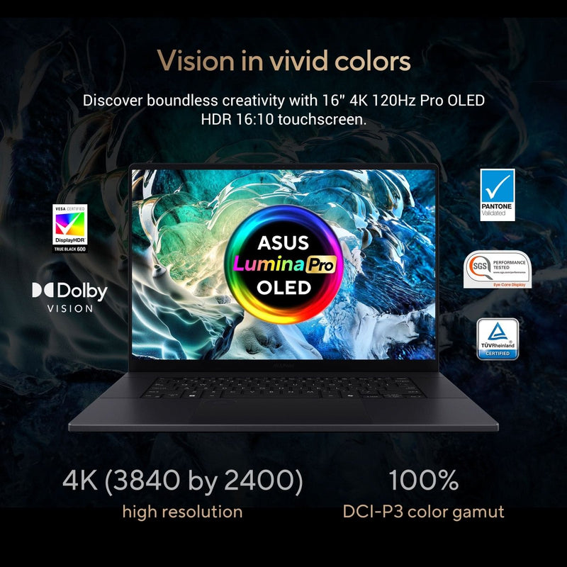 ASUS ProArt P16 OLED, Creator Laptop, AMD Ryzen AI 9 HX 370 (64GB/2TB/RTX 5090/40.64 cms (16) 4K Touch/Windows 11 Home/Office Home 2024 + M365 Basic (1 Year Validity) H7606WX - SE028WS - SWIFT PERIPHERALSProArt 5090