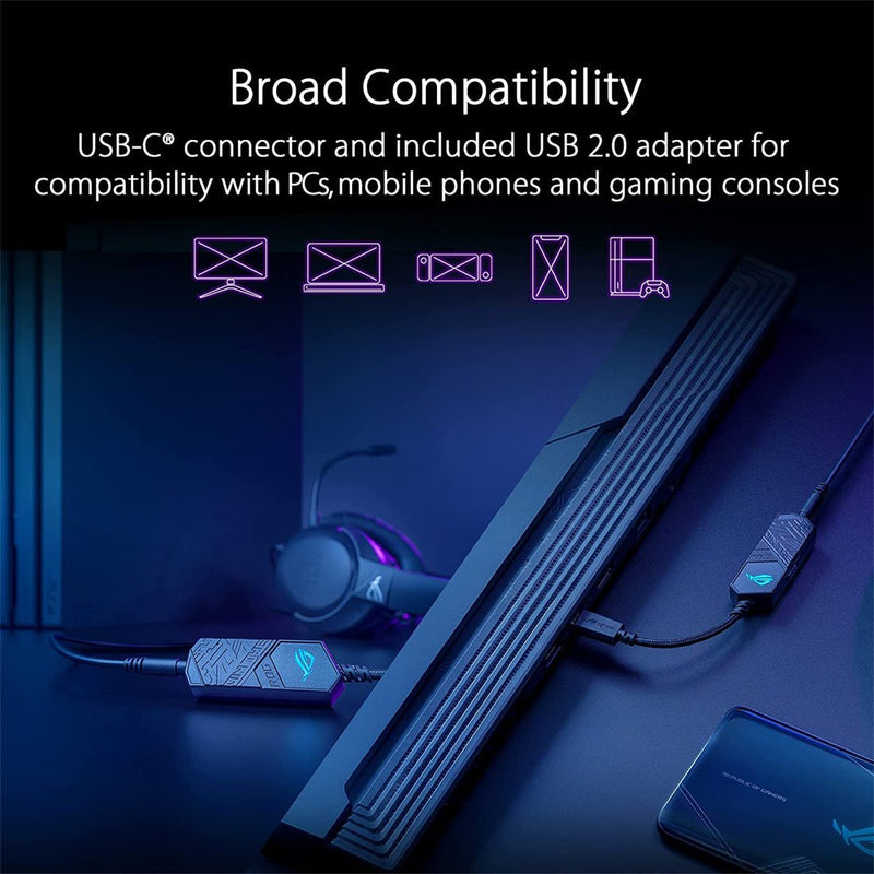 ASUS ROG Clavis USB - C to 3.5 mm Gaming DAC with AI Noise - Canceling Mic and MQA Rendering - SWIFT PERIPHERALS90YH02N0-B2UA00