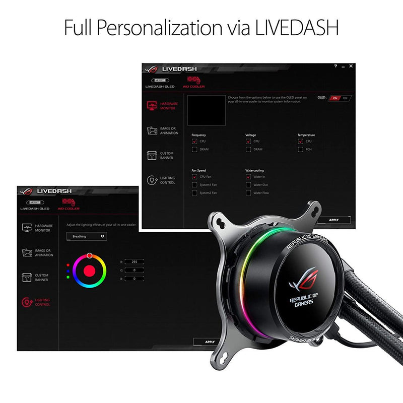 ASUS ROG RYUO 240 RGB AIO CPU Liquid Cooler with 4 - Pin PWM Fan and OLED Panel - SWIFT PERIPHERALSROG-RYUO-240