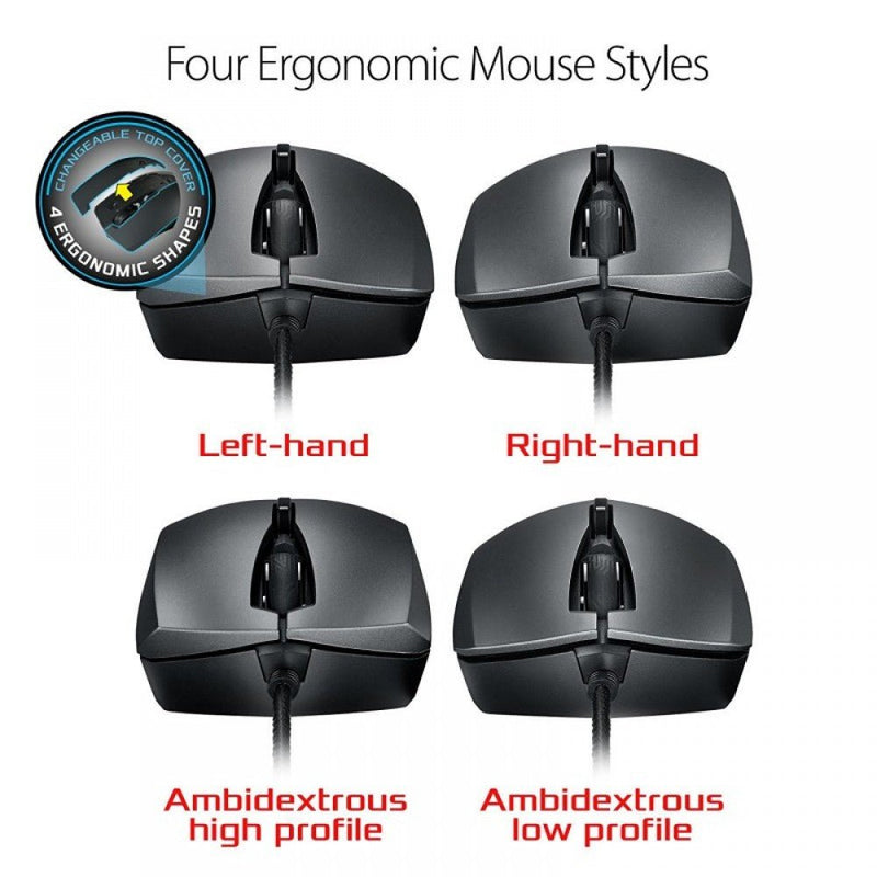 ASUS ROG STRIX Evolve Optical Wired RGB Gaming Mouse with 7200 DPI and Changeable Cover - SWIFT PERIPHERALS90MP00J0-B0UA00