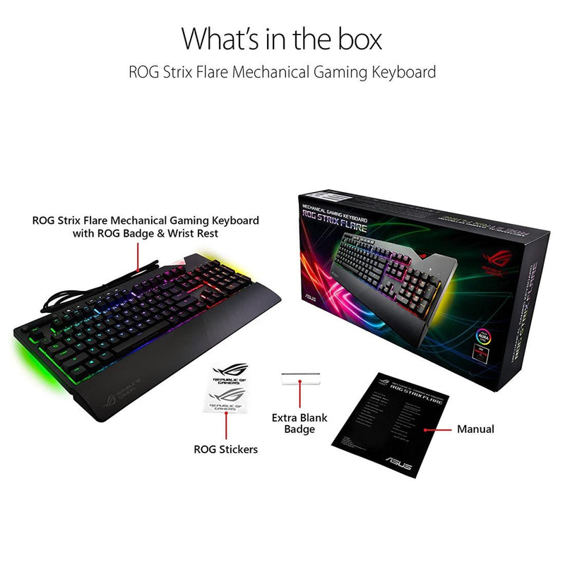 ASUS ROG Strix Flare RGB Mechanical Keyboard with Cherry MX Switches and On - Board Memory - SWIFT PERIPHERALSROG-STRIX-FLARE-BLUE-MX