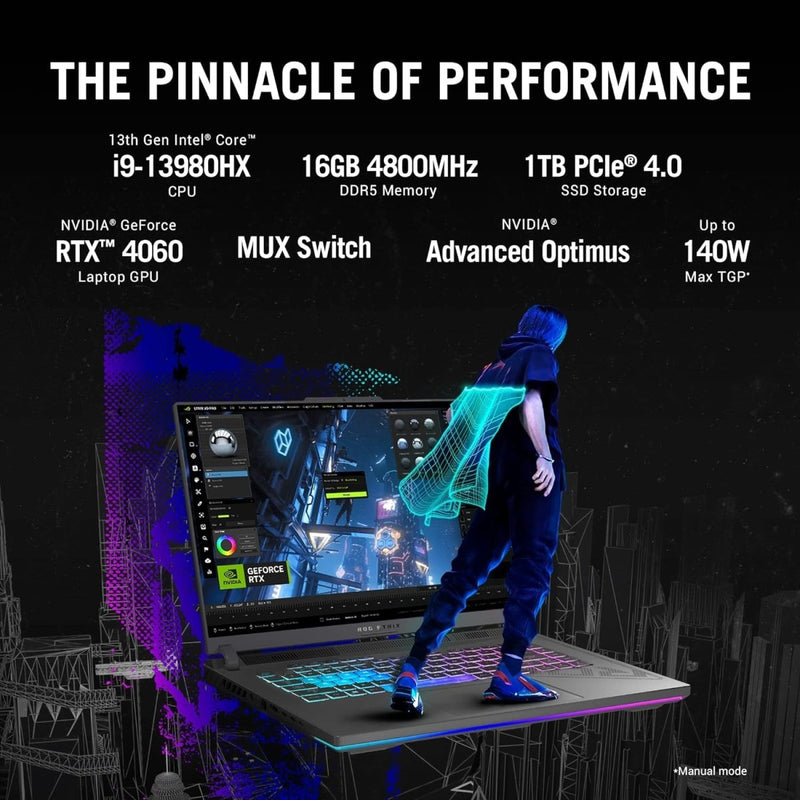 ASUS ROG STRIX G16 13TH GEN,INTEL CORE I9 - 13980HX GAMING LAPTOP(NVIDIA RTX 4060 - 8GB/140W TGP/16GB/1TB/QHD+/16"/240HZ/WINDOWS 11/M365 BASIC (1YEAR)*/OFFICE HOME 2024/ECLIPSE GRAY/2.50 KG)G614JV - N4242WS - SWIFT PERIPHERALS1092918