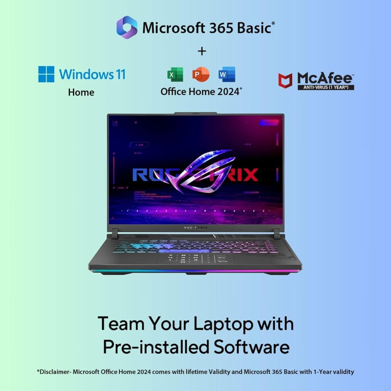 ASUS ROG STRIX G16 13TH GEN,INTEL CORE I9 - 13980HX GAMING LAPTOP(NVIDIA RTX 4060 - 8GB/140W TGP/16GB/1TB/QHD+/16"/240HZ/WINDOWS 11/M365 BASIC (1YEAR)*/OFFICE HOME 2024/ECLIPSE GRAY/2.50 KG)G614JV - N4242WS - SWIFT PERIPHERALS1092918