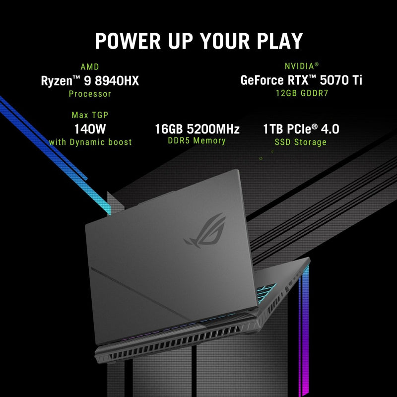 ASUS ROG STRIX G16 G614PR - RV032WS [R9 - 8940HX/16GB/1TB SSD/WIN11 HOME+MSO/16.0"/12GB - RTX5070TI GRAPHICS/1 YEAR(S)/GREY] - SWIFT PERIPHERALS1093734
