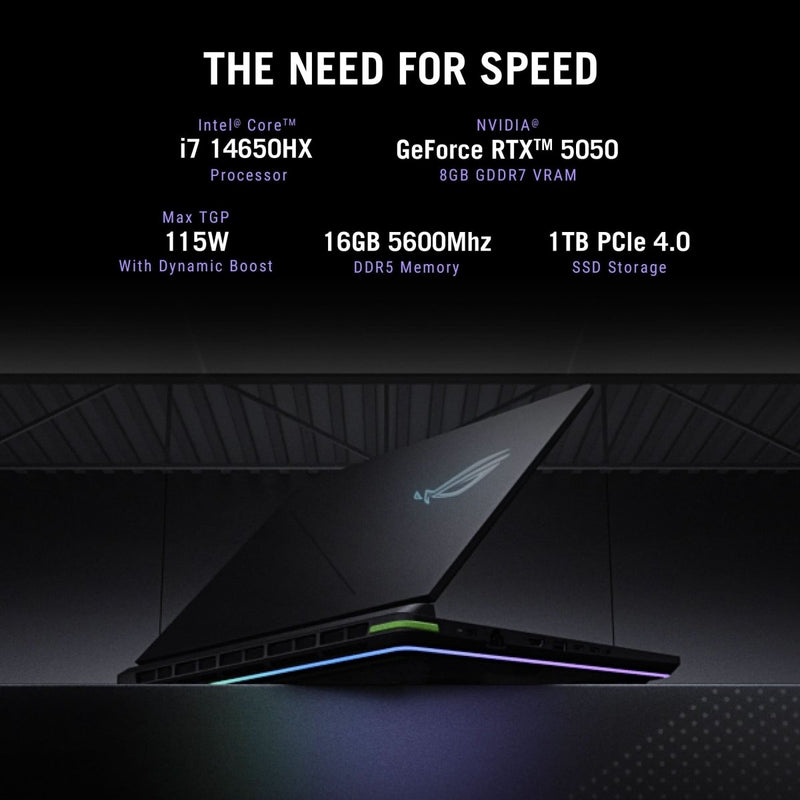 ASUS ROG STRIX G16 G615JHR - S5005WS [CI7 - 14650HX/16GB/1TB SSD/WIN11 HOME+MS24/16.0"/8GB - RTX5050 GRAPHICS/1 YEAR(S)/GREY] - SWIFT PERIPHERALS1094423