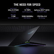 ASUS ROG STRIX G16 G615LP - S5022WS [ULTRA9 - 275HX/32GB/1TB SSD/WIN11 HOME+MS24/16.0"/8GB - RTX5070 GRAPHICS/1 YEAR(S)/GREY] - SWIFT PERIPHERALS1095946