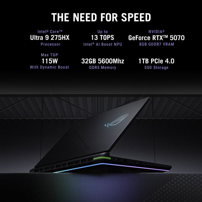 ASUS ROG STRIX G16 G615LP - S5022WS [ULTRA9 - 275HX/32GB/1TB SSD/WIN11 HOME+MS24/16.0"/8GB - RTX5070 GRAPHICS/1 YEAR(S)/GREY] - SWIFT PERIPHERALS1095946