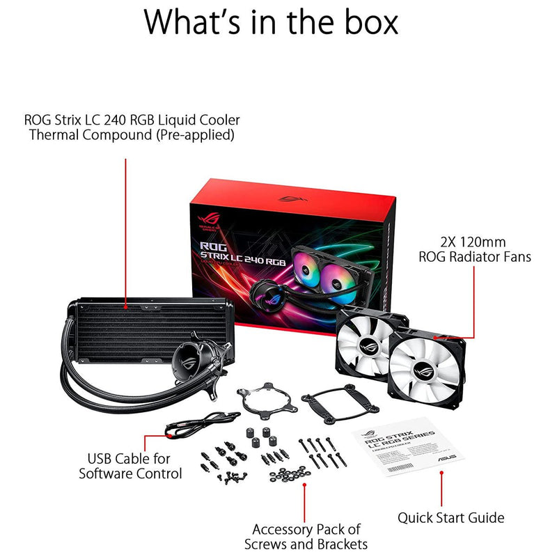 ASUS ROG STRIX LC 240 RGB AIO 240mm Liquid Cooler with Dual 120mm PWM Fans - SWIFT PERIPHERALS90RC0061-M0UAY0