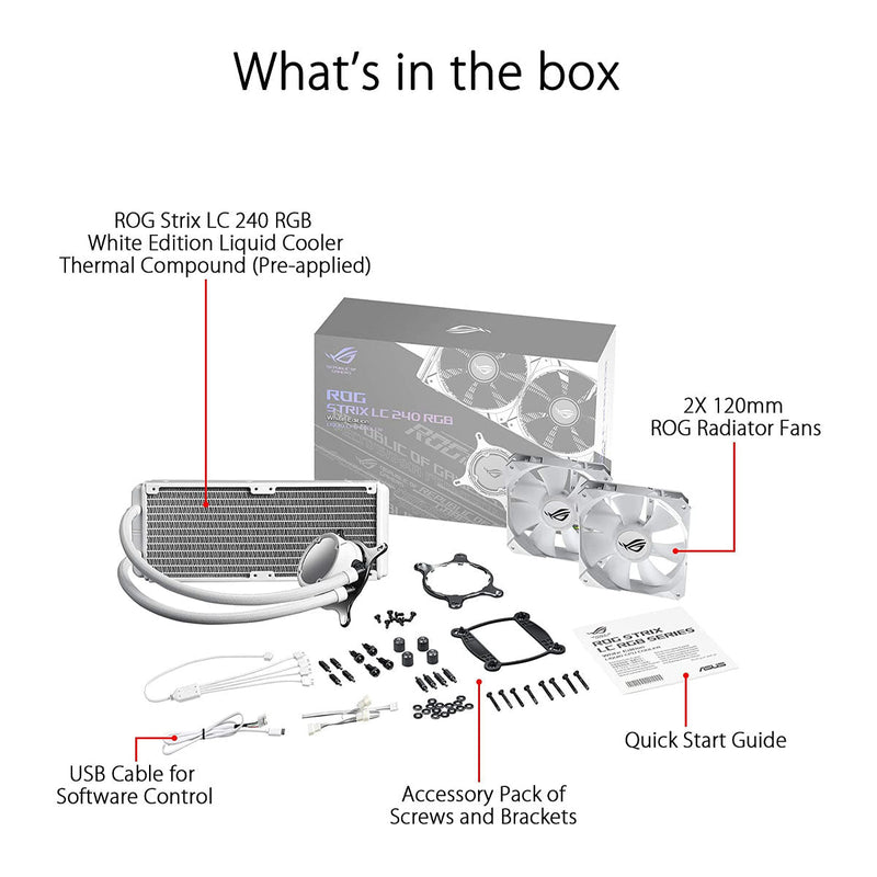 ASUS ROG STRIX LC 240 RGB White Edition AIO 240mm Liquid Cooler with Dual 120mm PWM Fans - SWIFT PERIPHERALS90RC0062-M0UAY0
