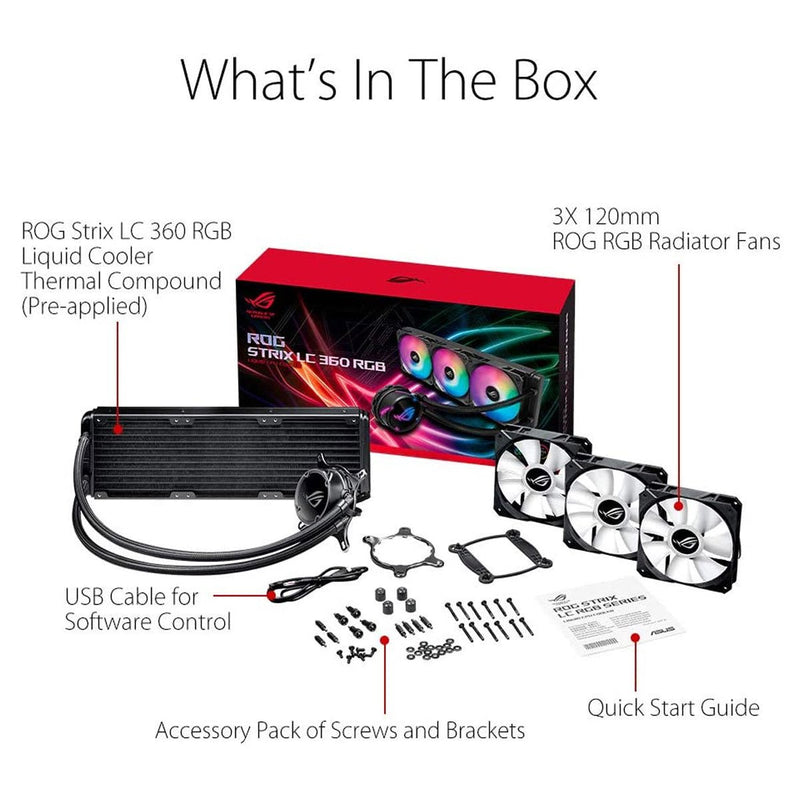 ASUS ROG STRIX LC 360 RGB AIO 360mm Liquid Cooler with Triple 120mm PWM Fans - SWIFT PERIPHERALS90RC0071-M0UAY0