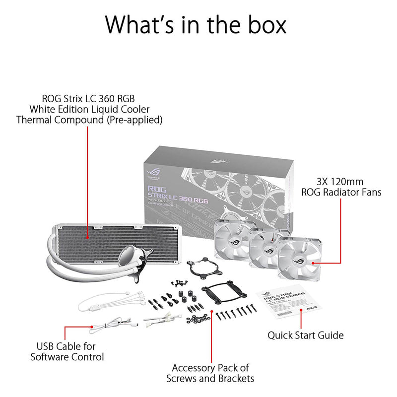 ASUS ROG STRIX LC 360 White Edition AIO 360mm Liquid Cooler with Triple 120mm PWM Fans - SWIFT PERIPHERALSROG-STRIX-LC-360-RGB-WHITE