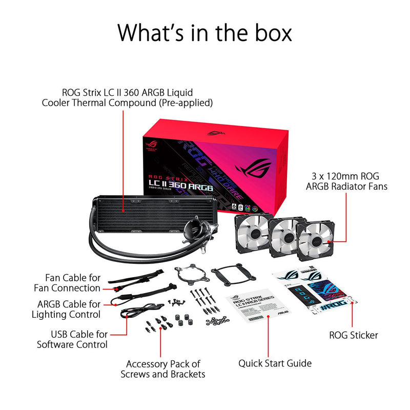 ASUS ROG STRIX LC II 360 ARGB AIO 360mm Liquid Cooler with Triple 120mm PWM Fans - SWIFT PERIPHERALS90RC00F1-M0UAY0