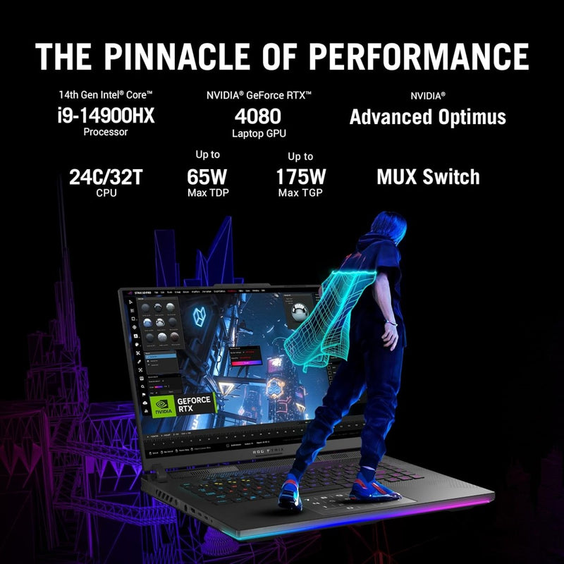 ASUS ROG STRIX SCAR 16 (2024), INTEL CORE I9 14900HX 14TH GEN, 16"(40.64CM) 2.5K QHD+240HZ, GAMING LAPTOP (32GB DDR5/2TB SSD/12GB RTX 4080/WIN11/PER - KEY RGB/90WHR/BLACK/2.65KG),G634JZR - CM932WS - SWIFT PERIPHERALSG634JZR-CM932WS