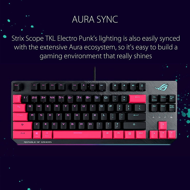 ASUS ROG Strix Scope TKL Electro Punk Mechanical Gaming Keyboard with Cherry MX Switch and Lightsync RGB - SWIFT PERIPHERALSSCOPETKL-EPUNK