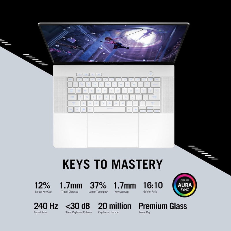 ASUS ROG ZEPHYRUS G16, GAMING LAPTOP, 16 INCH 2.5K OLED ROG NEBULA DISPLAY, 240HZ 500 NITS, AMD RYZEN AI 9 HX 370 (32GB RAM/2TB SSD/RTX 4070/WIN 11/OFFICE 2021/PLATINUM WHITE/1.85 KG), GA605WI - QR067WS - SWIFT PERIPHERALS90NR0J92-M00310