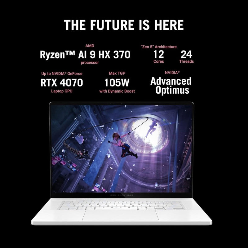 ASUS ROG ZEPHYRUS G16, GAMING LAPTOP, 16 INCH 2.5K OLED ROG NEBULA DISPLAY, 240HZ 500 NITS, AMD RYZEN AI 9 HX 370 (32GB RAM/2TB SSD/RTX 4070/WIN 11/OFFICE 2021/PLATINUM WHITE/1.85 KG), GA605WI - QR067WS - SWIFT PERIPHERALS90NR0J92-M00310