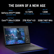 ASUS ROG ZEPHYRUS G16, GAMING LAPTOP, INTEL CORE ULTRA 9 285H, RTX 5080 GPU (32GB/2TB/40.64 CMS (16) 2.5K/WINDOWS 11 HOME/OFFICE HOME 2024 + M365 BASIC (1 YEAR VALIDITY) GU605CW - QR133WS - SWIFT PERIPHERALS1094116