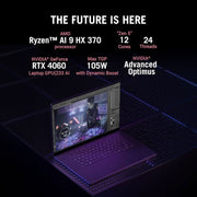 ASUS ROG ZEPHYRUS G16,AMD RYZEN AI 9 HX 370 GAMING LAPTOP(NVIDIA RTX 4060 - 8GB/100W TGP/16GB/1TB/2.5K QHD+/16 INCH/240HZ/WINDOWS 11/M365 BASIC (1YEAR)*/OFFICE HOME 2024/ECLIPSE GRAY/1.85 KG)GA605WV - QP478WS - SWIFT PERIPHERALS90NR0JA3-M007R0