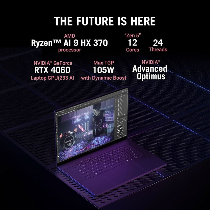 ASUS ROG ZEPHYRUS G16,AMD RYZEN AI 9 HX 370 GAMING LAPTOP(NVIDIA RTX 4060 - 8GB/100W TGP/16GB/1TB/2.5K QHD+/16 INCH/240HZ/WINDOWS 11/M365 BASIC (1YEAR)*/OFFICE HOME 2024/ECLIPSE GRAY/1.85 KG)GA605WV - QP478WS - SWIFT PERIPHERALS90NR0JA3-M007R0