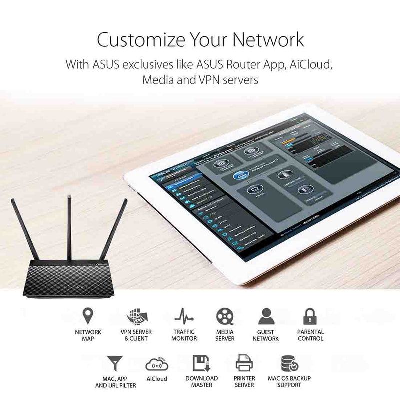 ASUS RT - AC53 AC750 Dual Band Gigabit WiFi Router - SWIFT PERIPHERALSASUS-RT-AC53-AC750