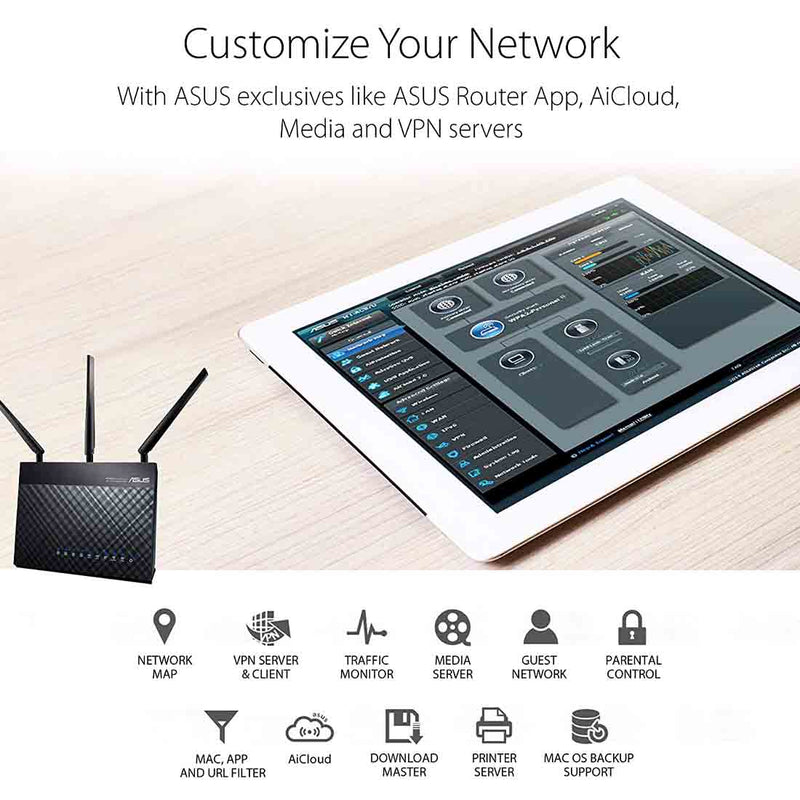 ASUS RT - AC68U AC1900 Dual Band Gigabit WiFi Router with MU - MIMO AiMesh AiProtection and Parental Control - SWIFT PERIPHERALSRT-AC68U