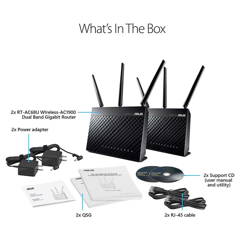 ASUS RT - AC68U (Pack of 2) AC1900 Dual Band Gigabit WiFi Router with AiMesh and AiProtection support - SWIFT PERIPHERALSRT-AC68U-2PK
